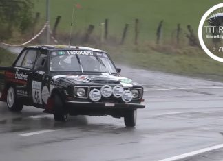 Belgarna Glaudes visar hur man vrider upp en Volvo 140 Légend Boucles de Bastogne