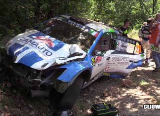 Damiano De Tommasos krasch på shake down inför Rally di Roma Capitale